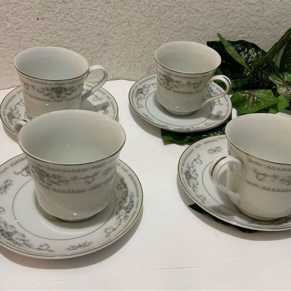 Set of 4 Diane by Wade Japan Fine Porcelain China Coffee, Tea Cups & Saucers B7 - Picture 1 of 5